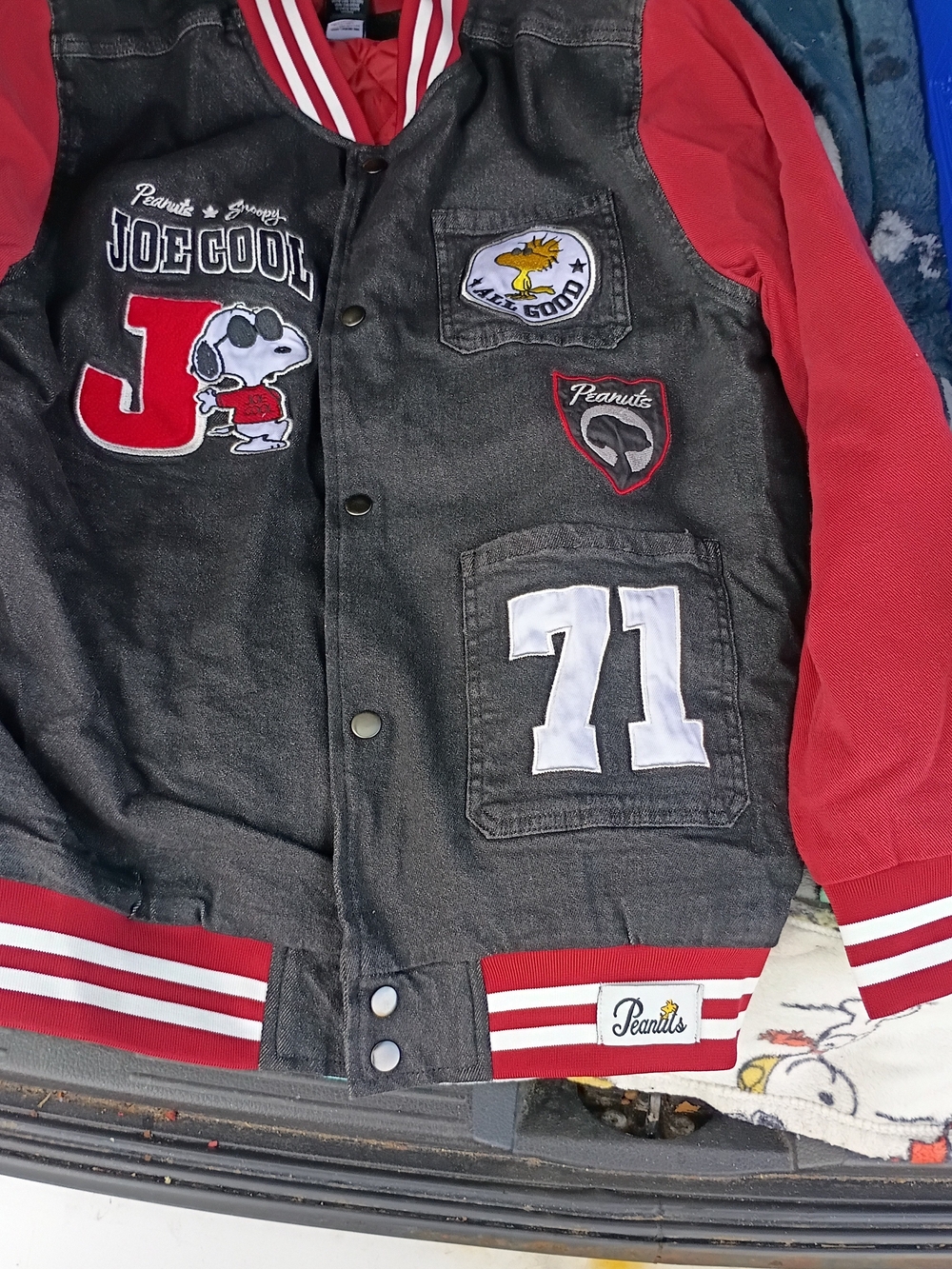 Peanuts Joe Cool Men's Red & Black Varsity Jacket